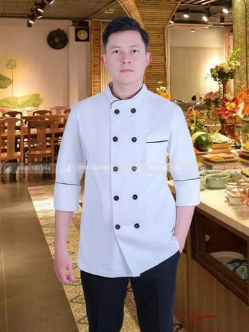 Áo Bếp Nam Tay Lỡ Phối Đen
