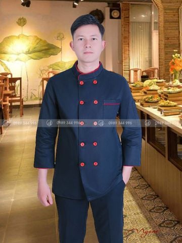 Áo Bếp Đen Tay Lỡ Phối Đỏ