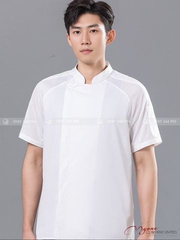 Áo Bếp Nút Ẩn Màu Trắng
