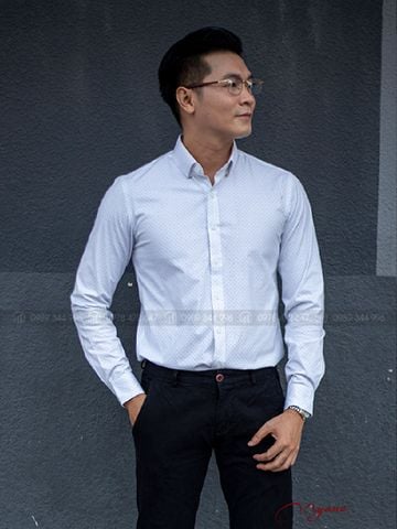 Áo Sơ mi Nam Trắng Chấm Bi Vải Kate