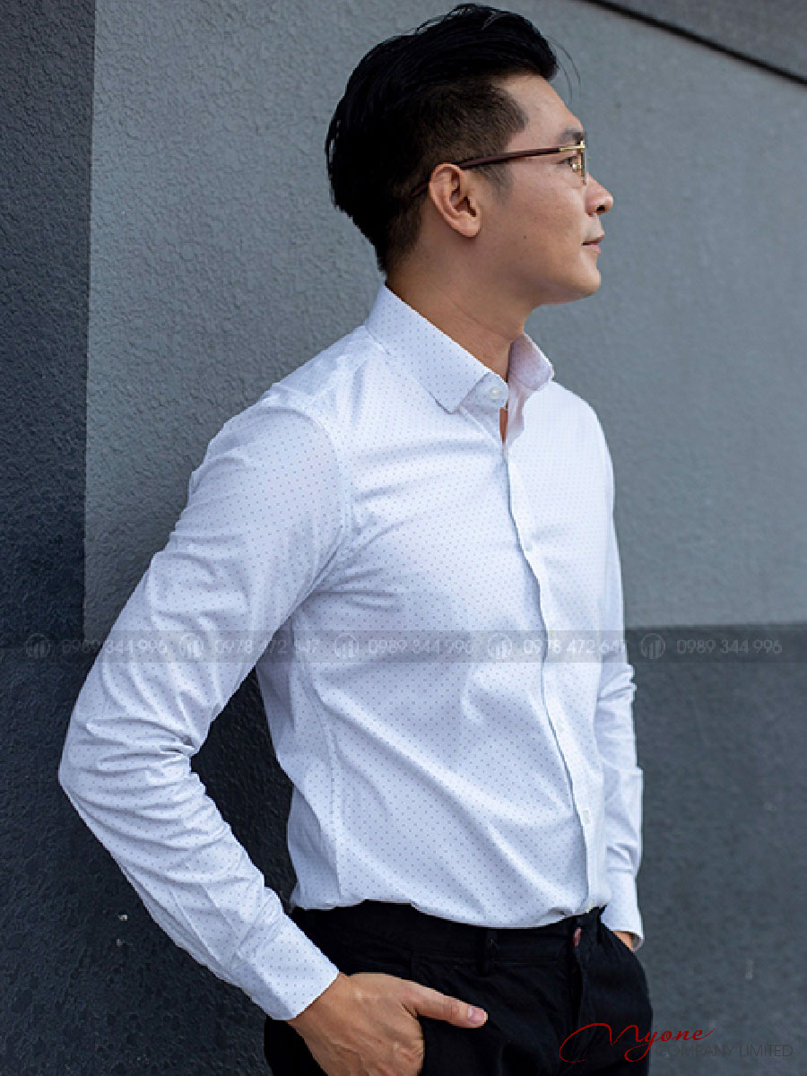 Áo Sơ Mi Nam Trắng Chấm Bi