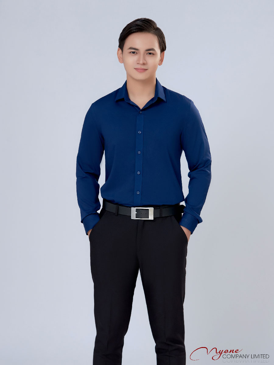 Áo Sơ Mi Nam Vải Bamboo Màu Xanh