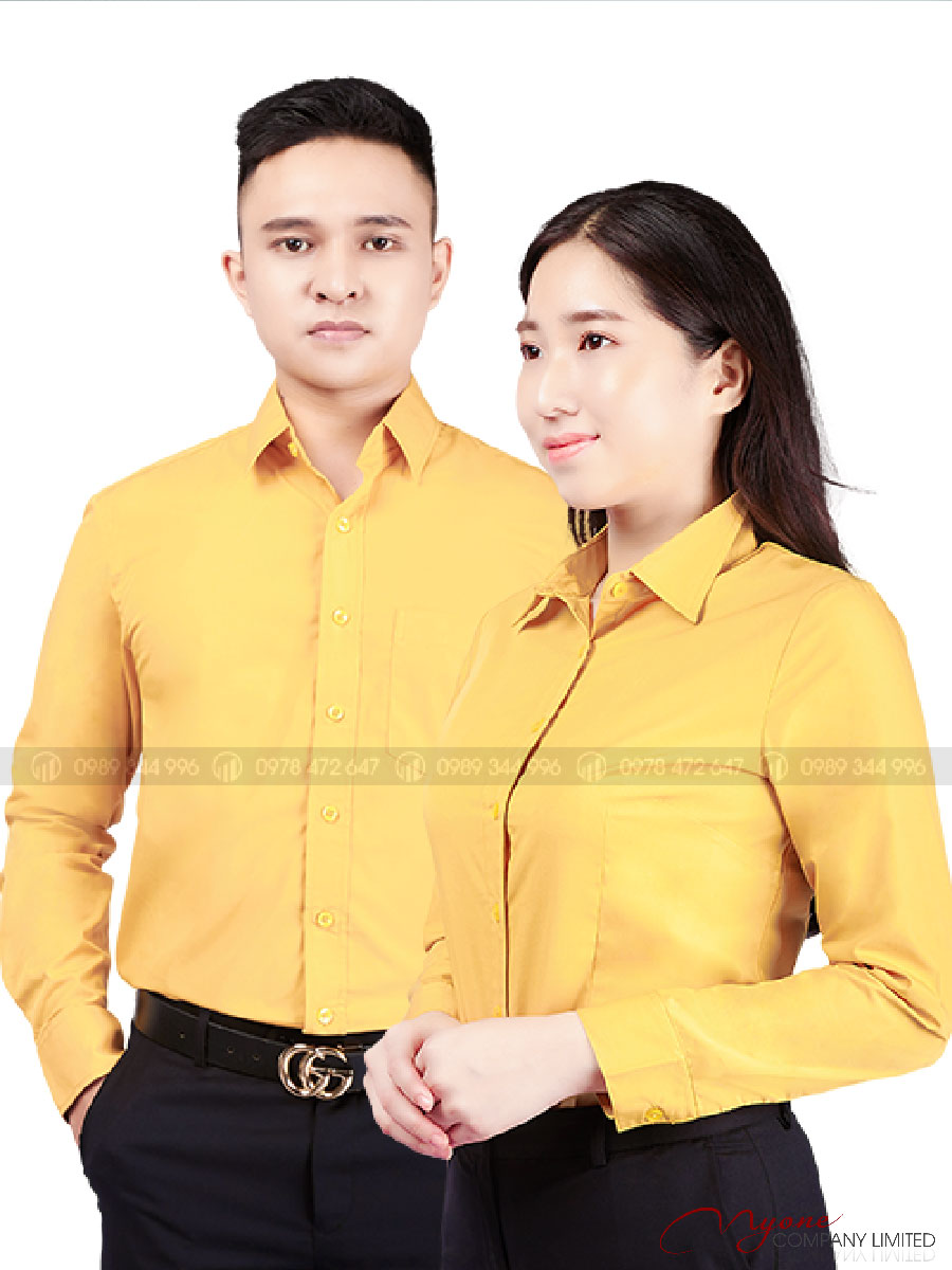 Áo Sơ Mi Nam Nữ Dài Tay Màu Vàng