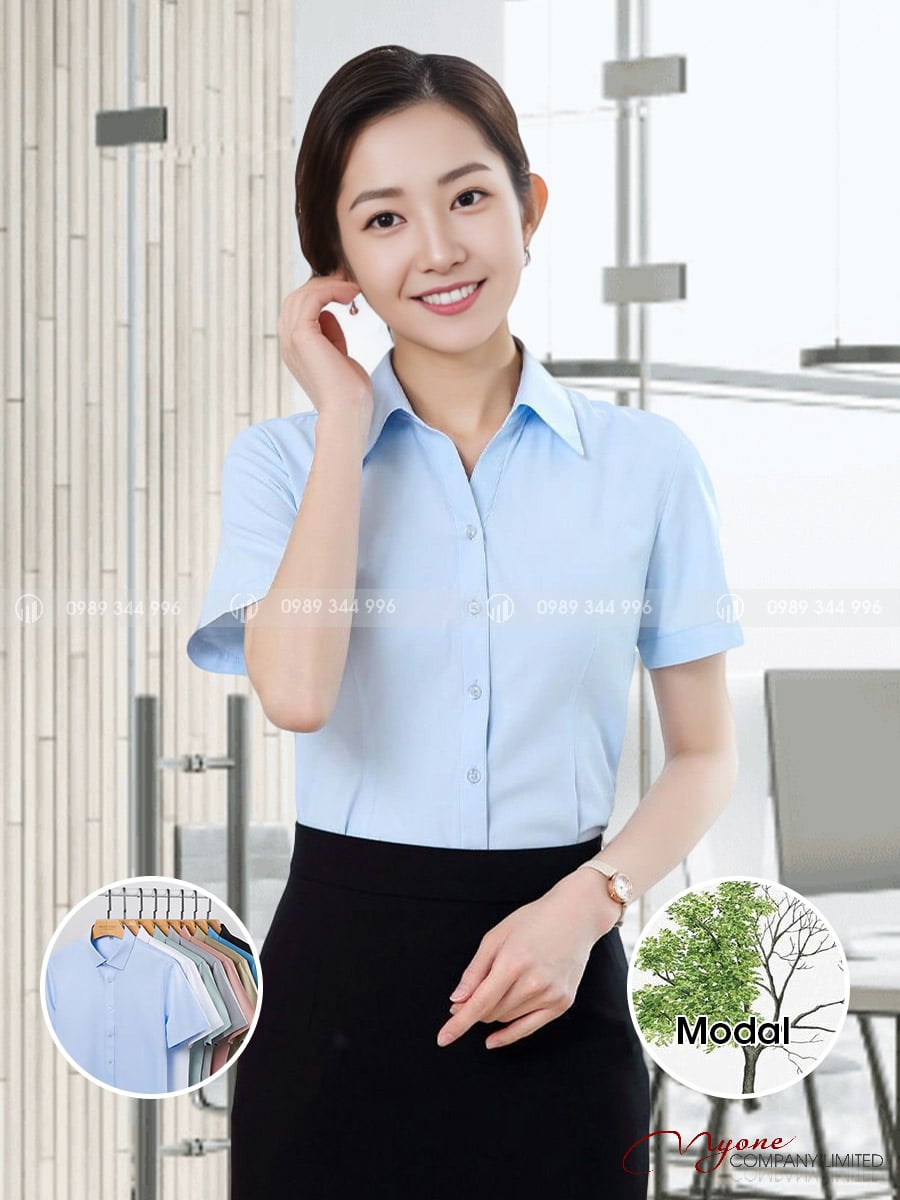 Áo Sơ Mi Nữ Sợi Modal Màu Xanh