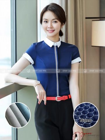 Áo Sơ Mi Nữ Ngắn Tay Nano Xanh