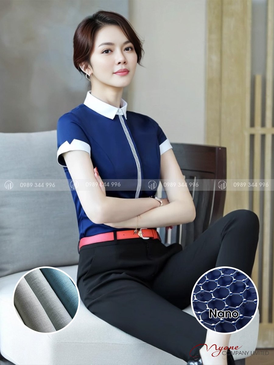 Áo Sơ Mi Nữ Ngắn Tay Nano Xanh