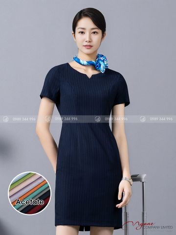 Đầm Công Sở Cổ Thuyền Xanh Sọc