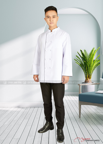 Áo Bếp Nam Trắng Viền Đen