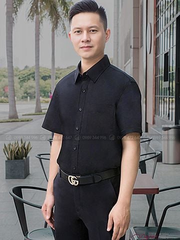 Áo Sơ Mi Nam Ngắn Tay Màu Đen
