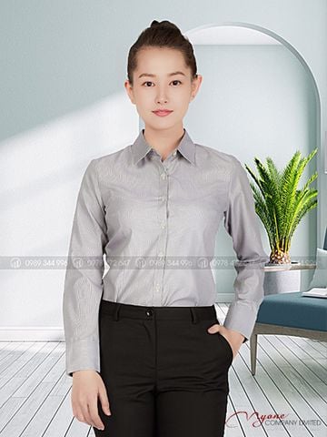 Áo Sơ Mi Nữ Vải Kate Silk Sọc Xám
