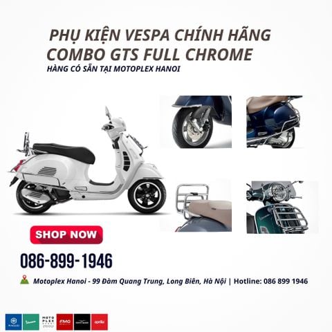 Combo Phụ Kiện Xe Vespa GTS Full Chrome Chính Hãng