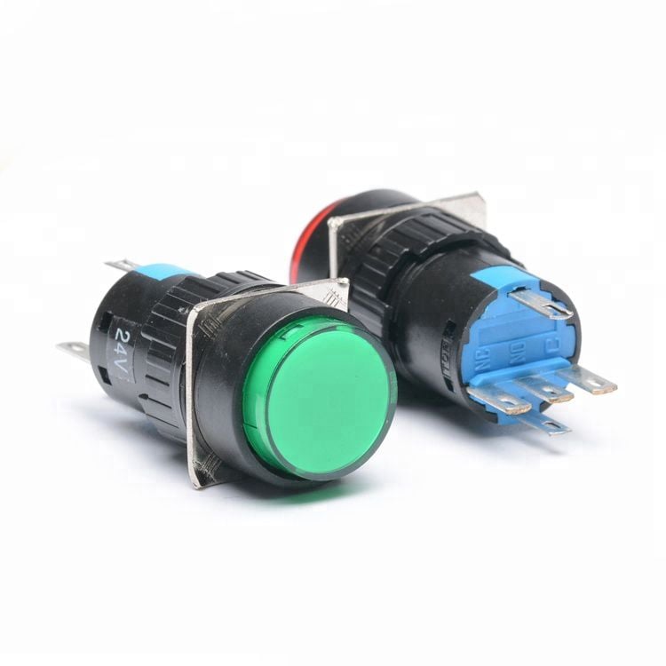  Công tắc nhấn giữ , công tắc nhấn nhả , nút nhấn LA16Y-11D có LED 24V 220V , nút nhấn phi 16mm 5 chân 
