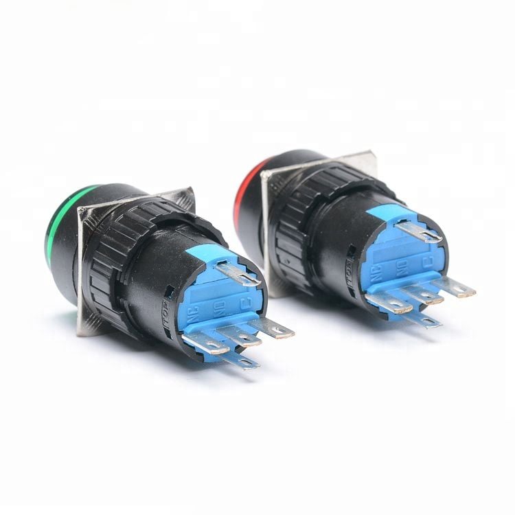  Công tắc nhấn giữ , công tắc nhấn nhả , nút nhấn LA16Y-11D có LED 24V 220V , nút nhấn phi 16mm 5 chân 