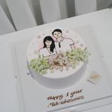  Bánh vẽ 2 người, trang trí hoa bi 