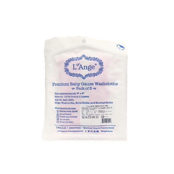  L'ANGE - KHĂN NHỎ VẢI BÔNG 9 LỚP 22X22cm - HỒNG ( SET 3 CÁI ) 