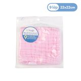  L'ANGE - KHĂN NHỎ VẢI BÔNG 9 LỚP 22X22cm - HỒNG ( SET 1 CÁI ) 