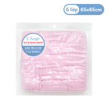  L'ANGE KHĂN TẮM VẢI BÔNG CÓ NÓN 6 LỚP HỒNG 65X65 
