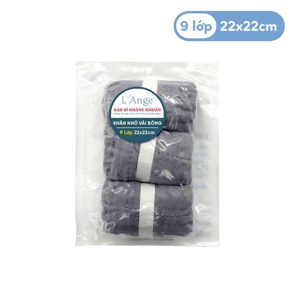  L'ANGE KHĂN NHỎ VẢI BÔNG 9 LỚP 22X22cm - XÁM ( SET 3 CÁI ) 