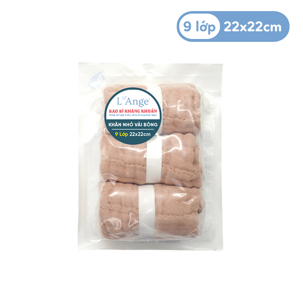  L'ANGE KHĂN NHỎ VẢI BÔNG 9 LỚP 22X22cm - NÂU ( SET 3 CÁI ) 