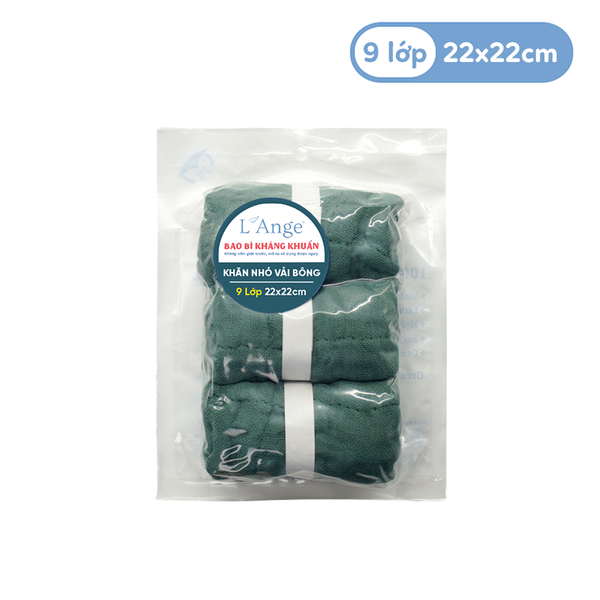  L'ANGE KHĂN NHỎ VẢI BÔNG 9 LỚP 22X22cm - XANH LÁ ( SET 3 CÁI ) 