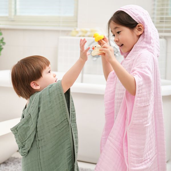  L'ANGE ÁO CHOÀNG TẮM 6 LỚP CÓ NÓN CHO BÉ 60x65cm - MÀU XANH LÁ (SIZE M) 