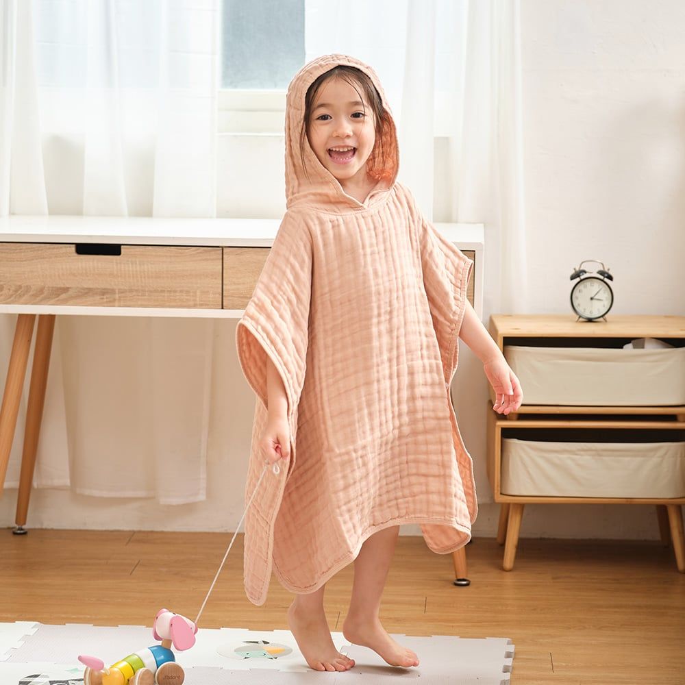  L'ANGE ÁO CHOÀNG TẮM 6 LỚP CÓ NÓN CHO BÉ 60x65cm - MÀU HỒNG (SIZE M) 