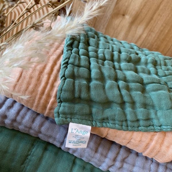  L'ANGE KHĂN NHỎ VẢI BÔNG 9 LỚP 22X22cm - XANH LÁ ( SET 3 CÁI ) 