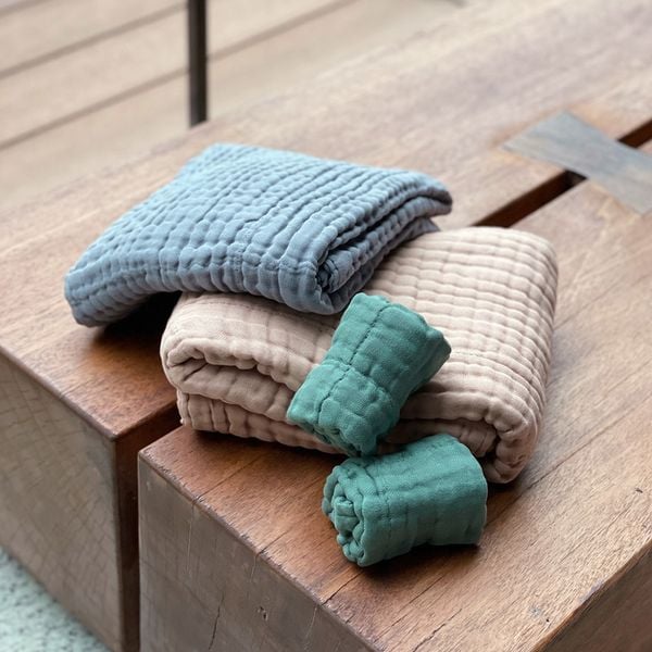  L'ANGE KHĂN QUẤN VẢI BÔNG 3 LỚP 90X90 - XANH LÁ (SET 2 CÁI) 