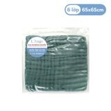  L'ANGE KHĂN TẮM VẢI BÔNG CÓ NÓN 6 LỚP XANH LÁ 65X65 