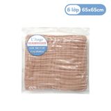  L'ANGE KHĂN TẮM VẢI BÔNG CÓ NÓN 6 LỚP NÂU 65X65 