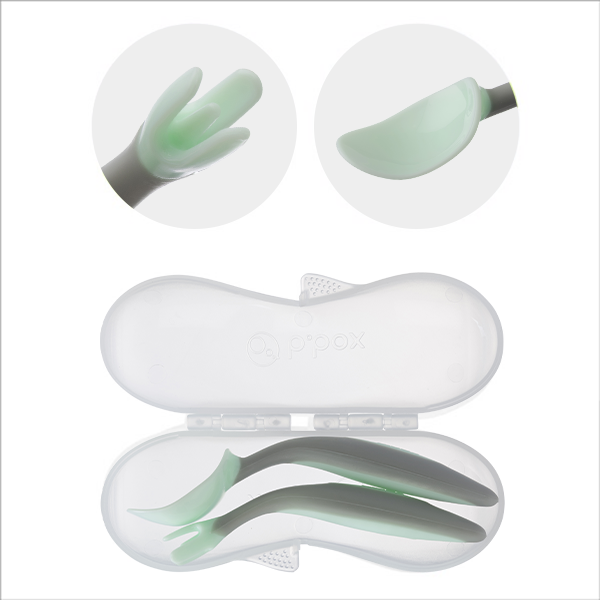  B.BOX BỘ MUỖNG NĨA NGỘ NGHĨNH CHO BÉ TẬP ĂN DẶM - XANH LÁ PASTEL (KÈM HỘP ĐỰNG TIỆN LỢI) 