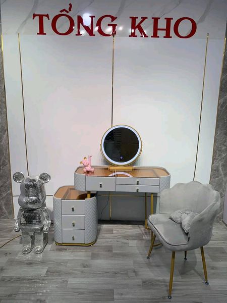 Bàn trang điểm nhập khẩu ALIBTDNK-09 (Gồm gương đèn led và ghế)