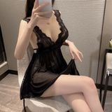  Váy Ngủ Xuyên Thấu Ren Lưới 2 Dây Hellen 