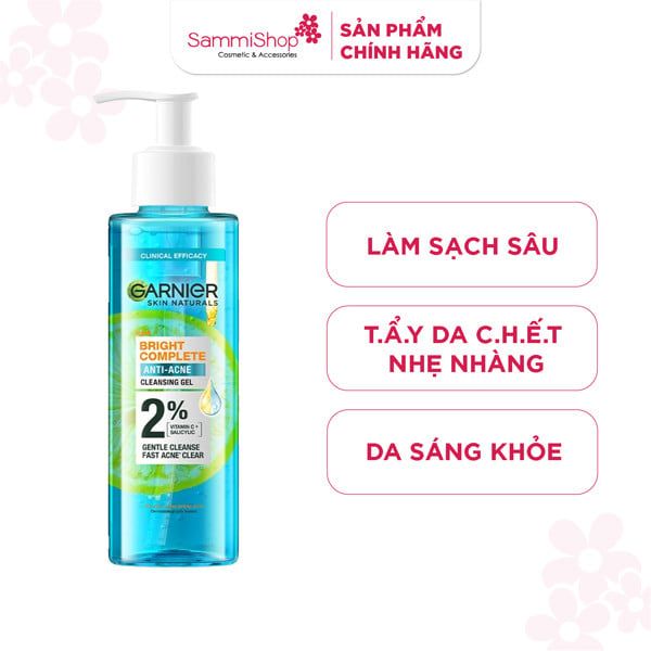  Garnier Sữa rửa mặt dạng gel skin naturals bright complete anti-acne cleansing 120ml 