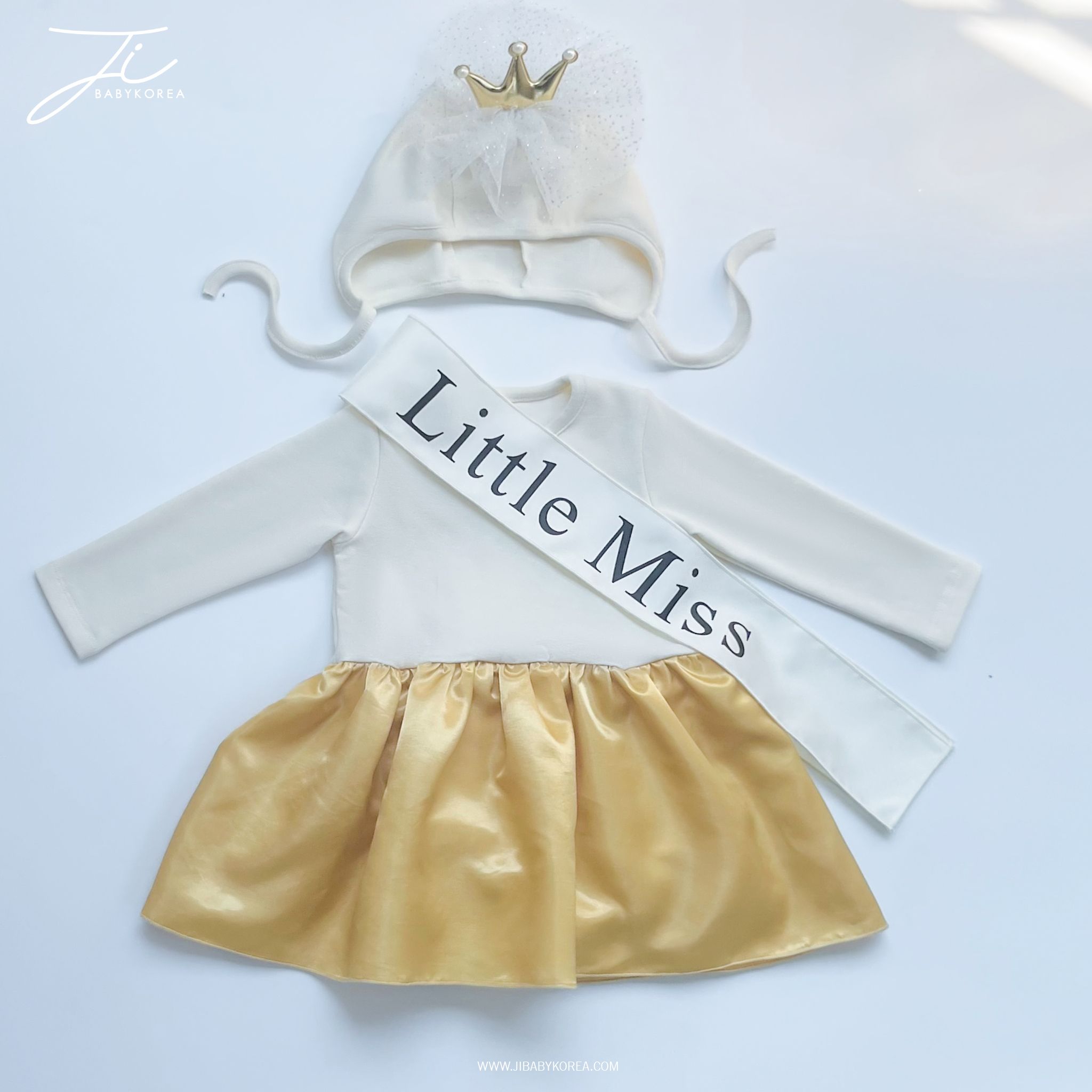  Little Miss Bộ đồ liền thân Cotton Trắng Ivovy kèm Mũ Vương Miện cho Bé Gái 