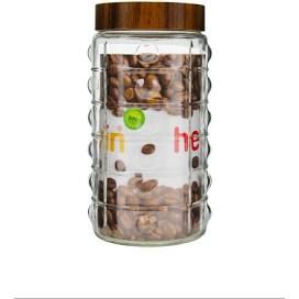  Hủ thủy tinh herevin tròn sọc nắp woody 2L 