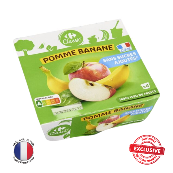  CARREFOUR CHUỐI TÁO XAY NHUYỄN KHÔNG ĐƯỜNG 4X100G 