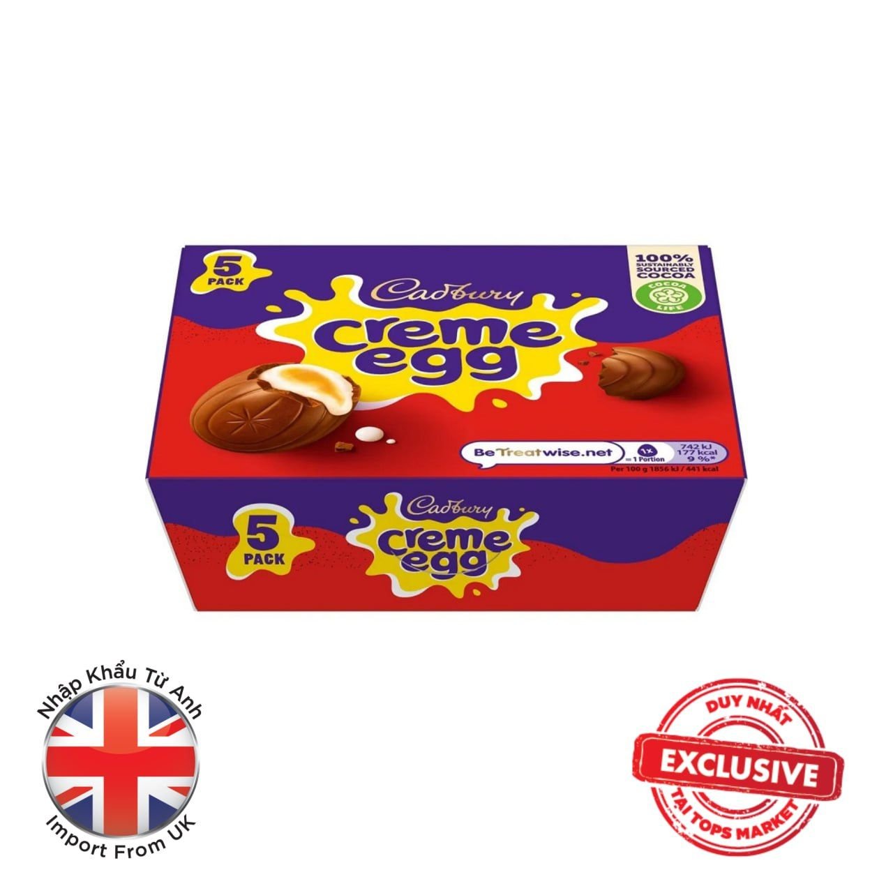  HỘP KẸO SOCOLA CADBURY HÌNH QUẢ TRỨNG NHÂN KEM 5x40G 
