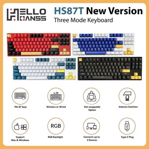  Bàn phím cơ HelloGanss HS87T GC-04 Gateron Pro Yellow 