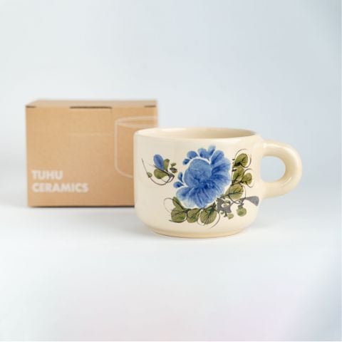  Ly gốm thủ công dung tích 380ml hoạ tiết hoa mẫu đơn hoaicoban 