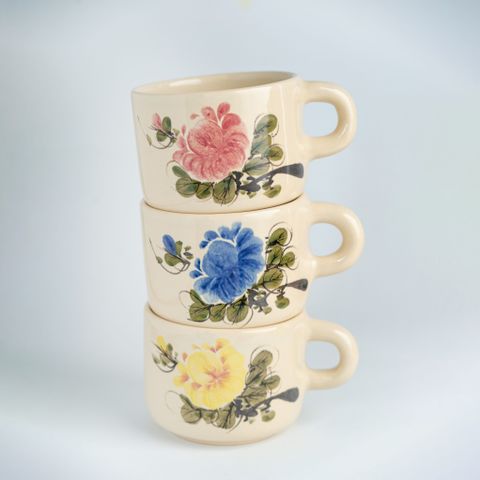  Ly gốm thủ công dung tích 380ml hoạ tiết hoa mẫu đơn Hoaipink 