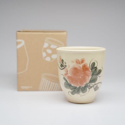  Ly gốm thủ công dung tích 280ml hoạ tiết hoa mẫu đơn 