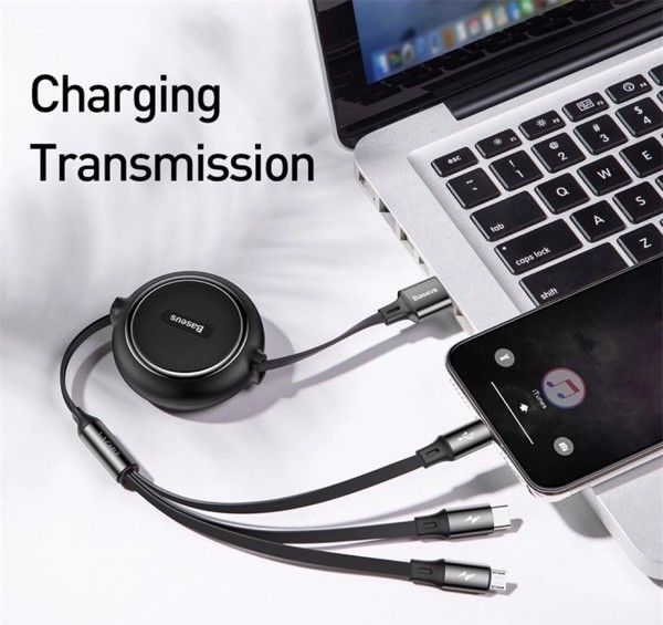  Cáp sạc dây rút 3 đầu Baseus Golden Loop 3 in 1 Elastic (3.5A, Type C/ Lightning/ Micro USB, Adjustable, Fast Charge Cable) 