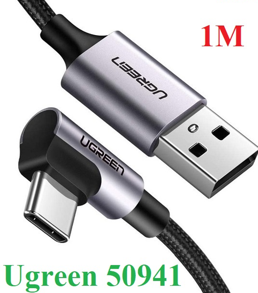  Cáp sạc, dữ liệu USB-A to USB Type-C bẻ góc 90 độ dài 1M Ugreen 50941 cao cấp 