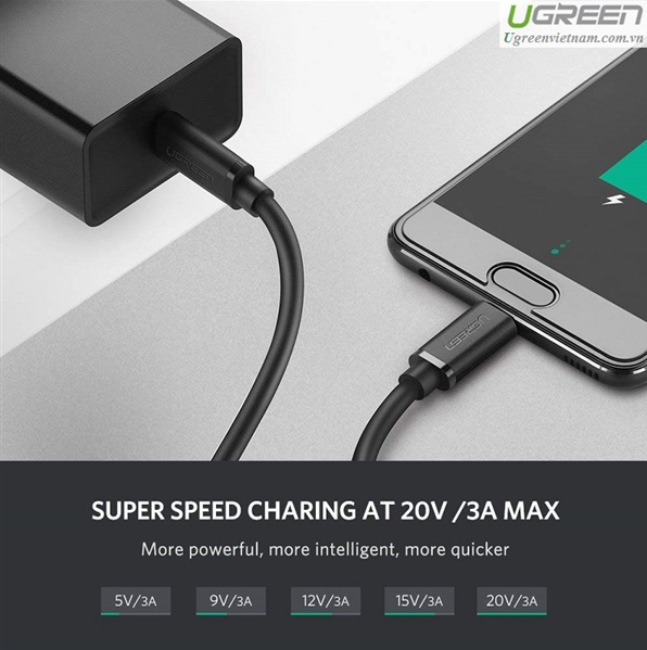  Cáp sạc và truyền dữ liệu USB type-C 2 đầu dương dài 0,5m chính hãng Ugreen 50996 cao cấp 