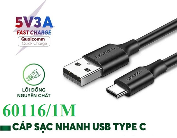  Cáp sạc, dữ liệu USB Type-A 2.0 sang USB Type-C dài 1M Ugreen 60116 cao cấp 