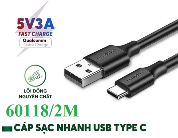  Cáp sạc, dữ liệu USB Type-A 2.0 sang USB Type-C dài 2M Ugreen 60118 cao cấp 