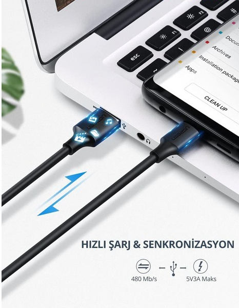  Cáp sạc, dữ liệu USB Type-A 2.0 sang USB Type-C dài 2M Ugreen 60118 cao cấp 