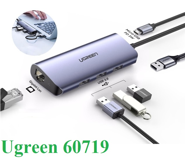  Bộ chia USB 3.0 ra 3 cổng USB 3.0 + Lan Gigabit 1000Mbps Ugreen 60719 
