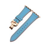  Dây da thật Swift xanh nhạt chỉ cam cho Apple Watch 